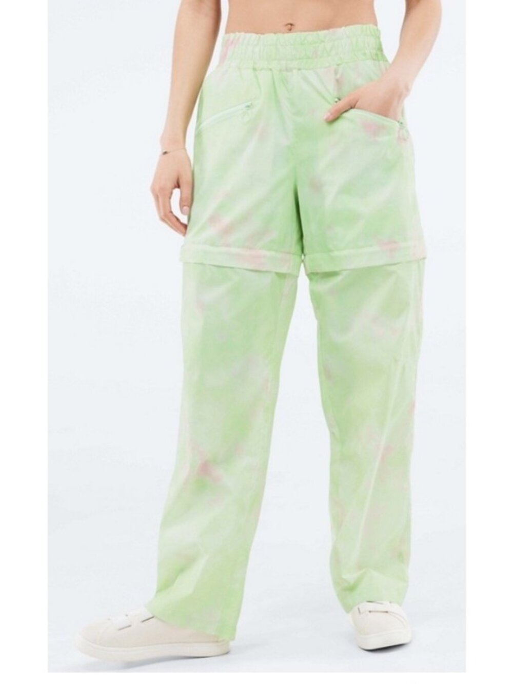 Fabletics Kalani Convertible Nylon Track Pants in  Neon Green/Pink Size L.     O
